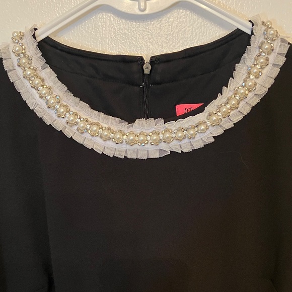 Betsey Johnson Elegant Black Midi Dress with Silver Accents pearl, rhinestone . - Picture 5 of 15